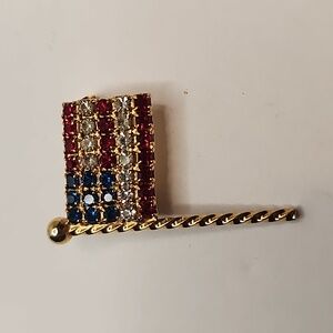4th July Flag Pin Brooche Independence Day w/Red White Blue RineStones